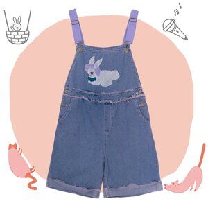 Womens Kawaii Bunny Rabbit Denim Overall Shorts NWOT